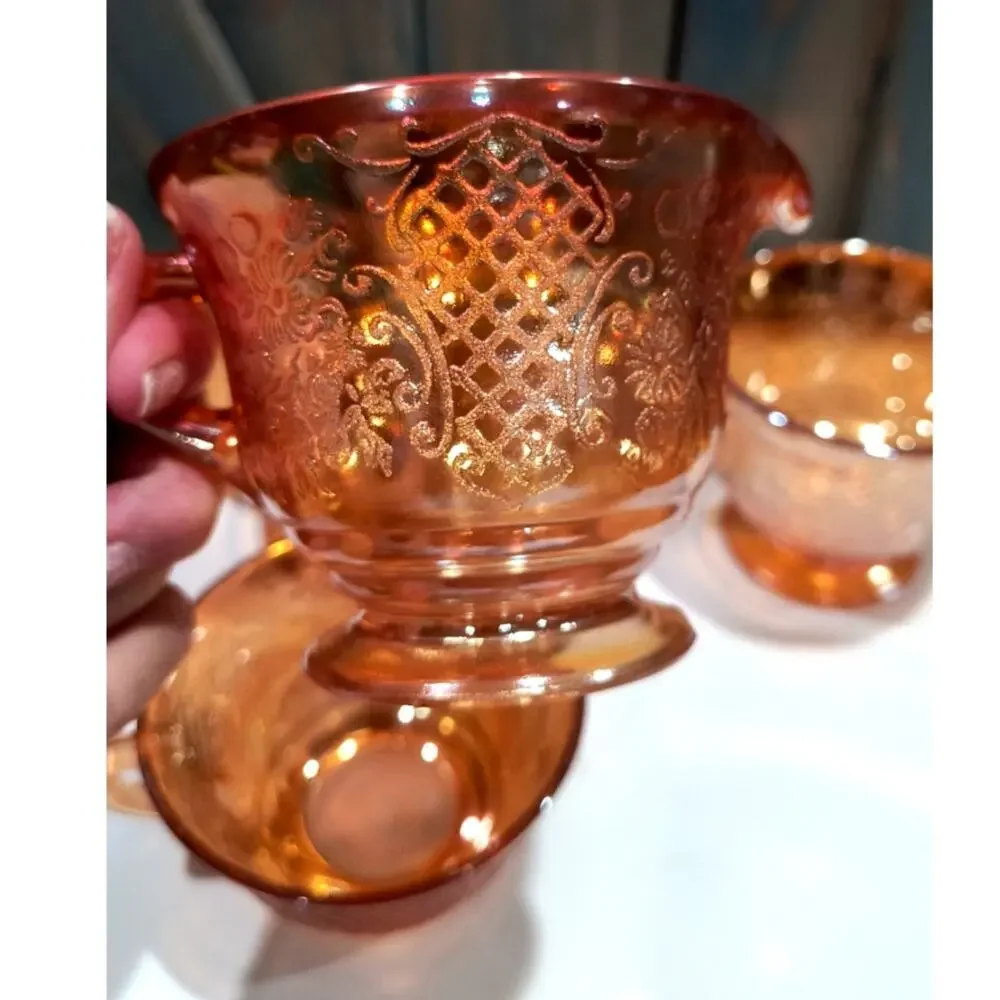 569. Set of 4 Pcs Federal Glass Normandie Bouquet Lattice Cream Sugar
